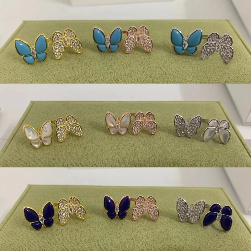 

European top jewelry 925 sterling silver zircon butterfly open ring female fashion brand light luxury party gift