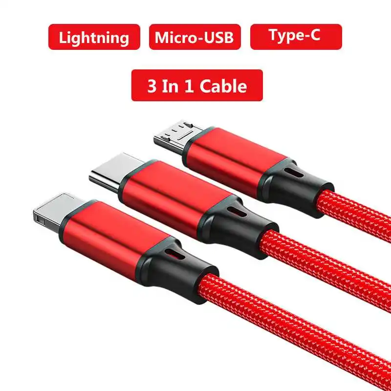 

Joomer 3 in 1 USB Cable Fast Charging Cable USB Type C Cable For Mobile Phone Lightning Micro USB Cable Charger