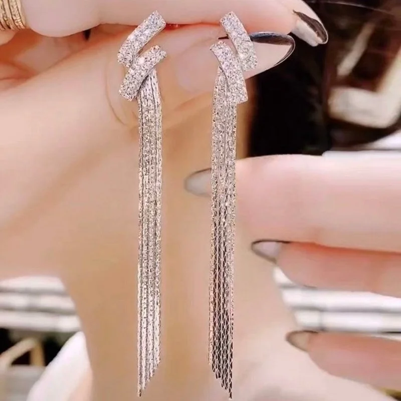 

Women Earrings 925 Silver Needle Goddess Temperament Long Tassel Hypoallergenic Fashion Jewelry 2022 New