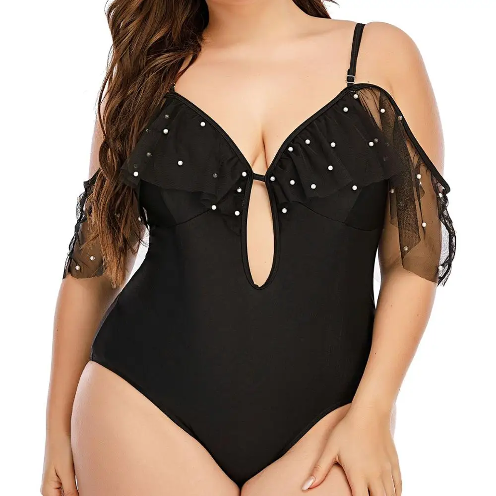 

L-5XL Low Cut Women'S One Piece Swimsuit Off Shoulder Ruffled Bathing Suits Summer Beach Tankini Swimwear Bikini Set