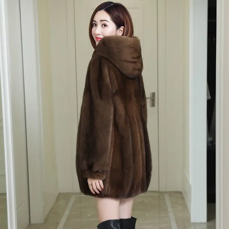 Jacket Women Faux Fur Coat Faux Fur Coat Women's Hooded Jackets Loose Oversize Veste Femme Thick Warm Mink Coats Outfits Brown