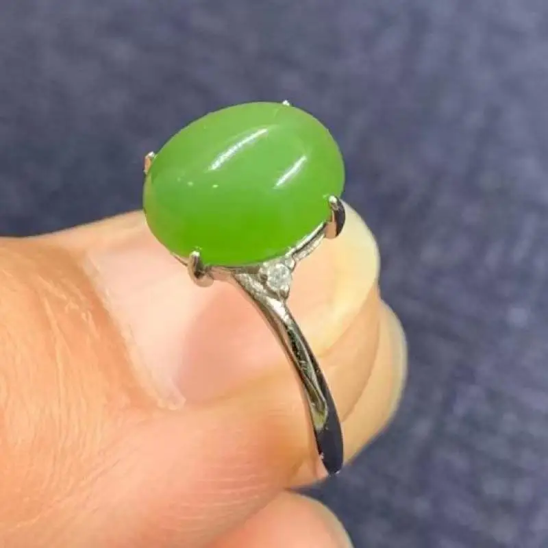 

Women Rings 925 Sterling Silver Green Jade Ring Adjustable Jasper Band Real Chinese Hetian Nephrite Jades Silver Zircon Rings