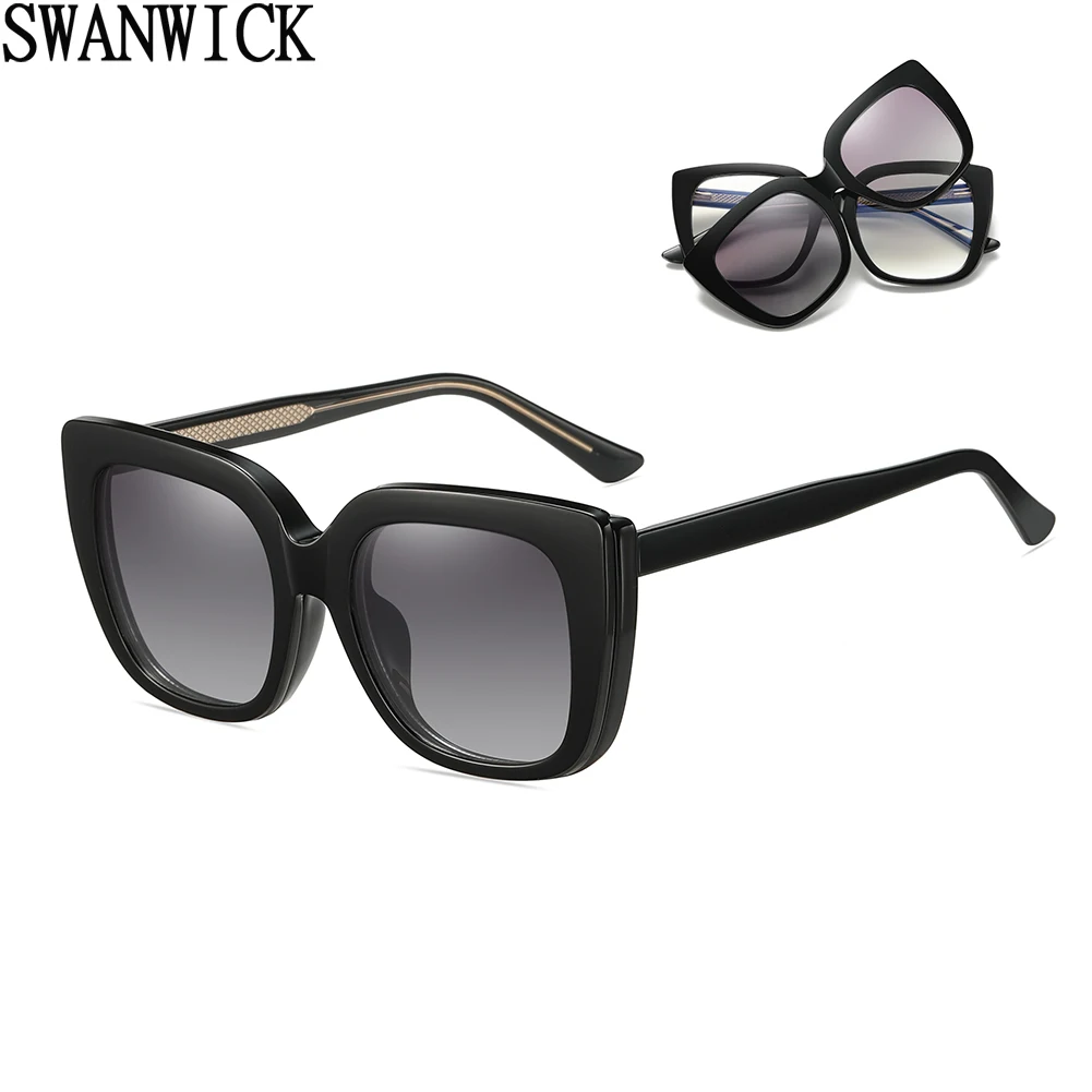

Очки солнцезащитные Swanwick «кошачий глаз» женские, поляризационные квадратные солнечные очки UV400 TR90, с зажимом, в большой оптической оправе, с сисветильник и леопардовым принтом, черные