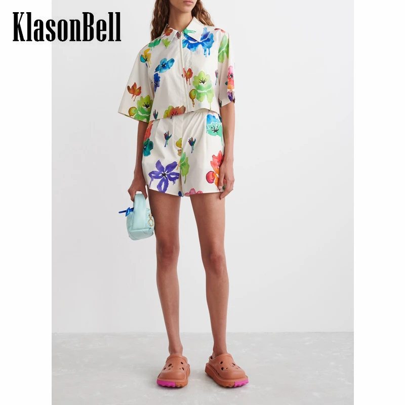 

5.4 KlasonBell Print Zipper Half Sleeve Cotton Short Shirt/Blouse Or Elastic Waist Shorts Set Women