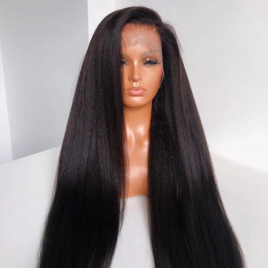 Italian Yaki Straight Human Hair Lace Front Wigs Pre Plucked Hairline Yaki Straight 5x5 Lace Closure Wigs for Black Women