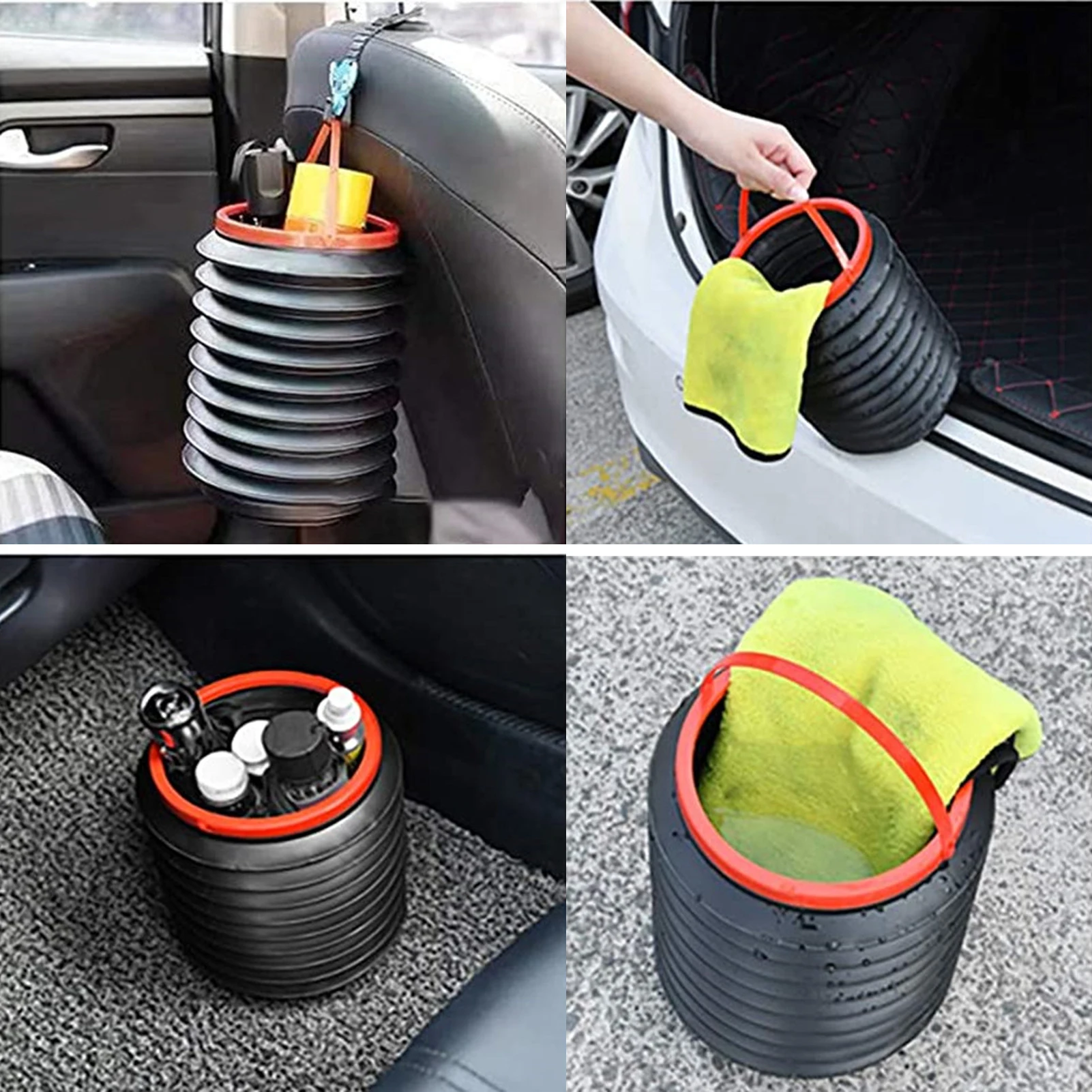 

Car Folding Trash Collapsible Water Fishing Bucket Outdoor Camping Garbage Bucket Storage Box Container with Towel and Hooks
