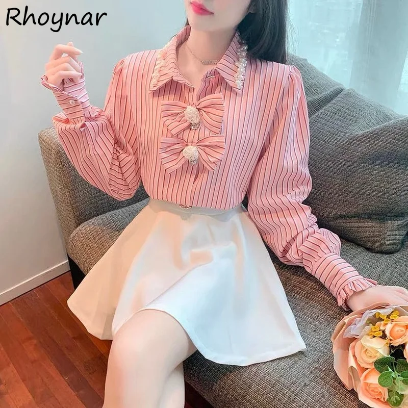 

Shirts Women Sweet Striped Design Streetwear Office Female Loose Fashion Camisas Mujer Spring Korean Young Chic New All-match