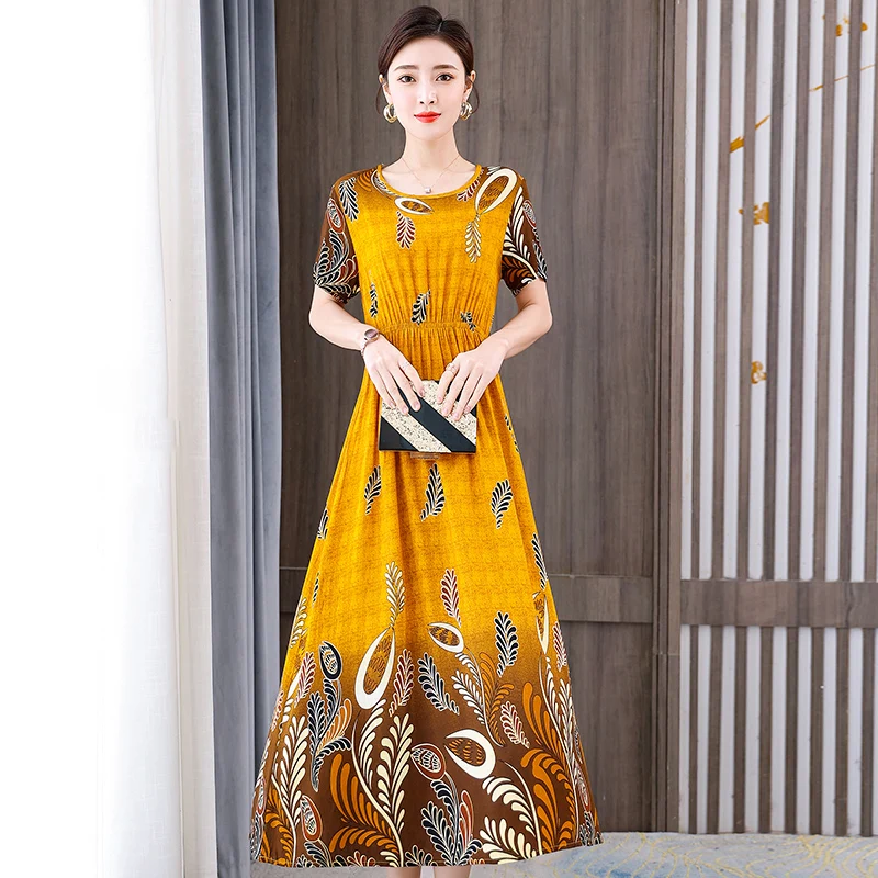 

Dresses For Women 2022 Summer Dress Women Clothing Long Slim Casual And Loose Woman's Gown Short Sleeve Printed Dress Fashion
