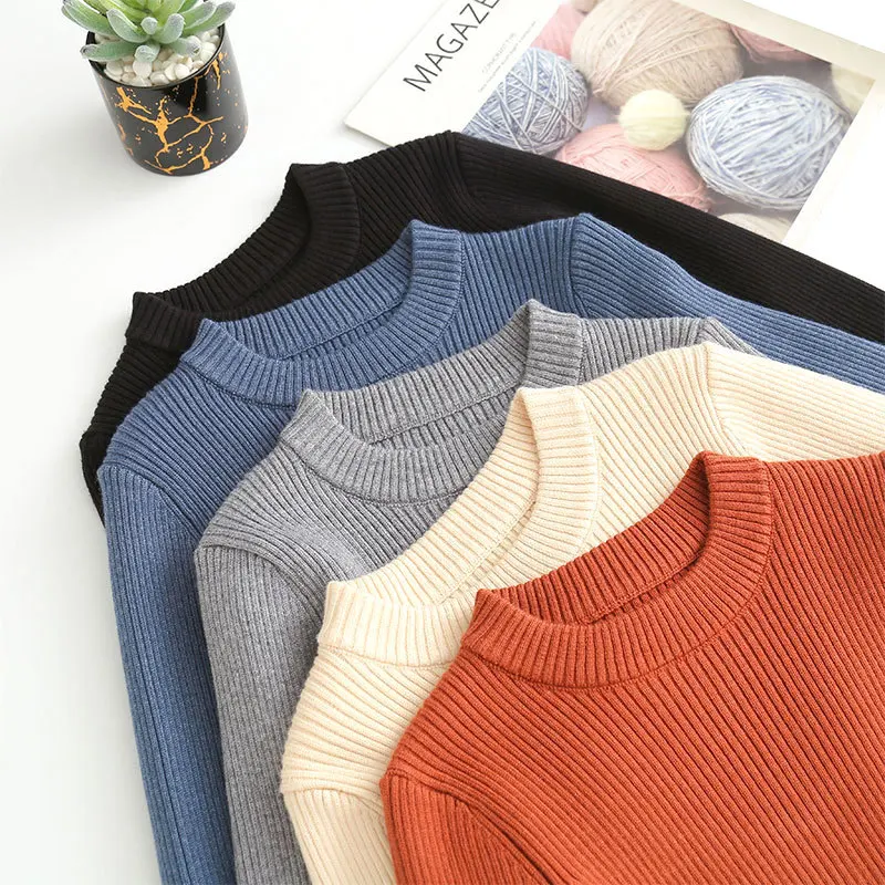 

Boys Girls Sweater 2022 Autumn New Long Sleeve Pullover Sweaters Fashion All-Match Solid Color Basic Knitted Tops