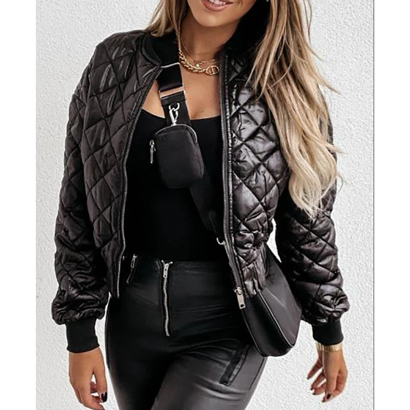 Women Parkas Coat Winter Solid Color Cardigan Zipper Warm Coat Women's Casual Long Sleeve Stand Collar Slim Short Parkas Jacket