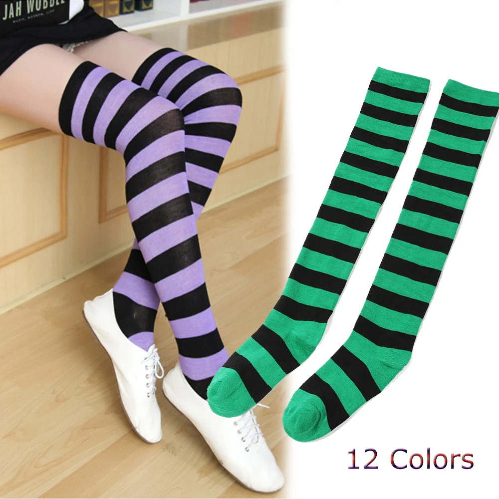 

Модные женские повседневные теплые чулки выше колена, чулки в полоску