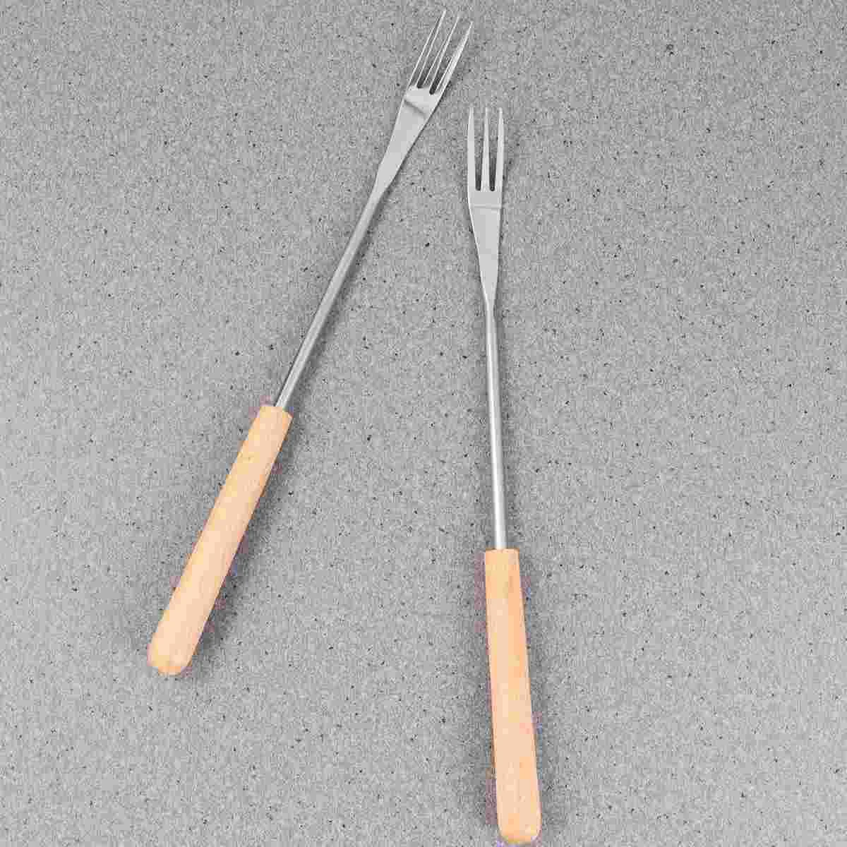 

Fondue Forks Fork Stainless Steel Sticks Skewers Handle Wood Chocolate Cheese Fruit Hot Barbecue Dessert Pot Grilling Wooden