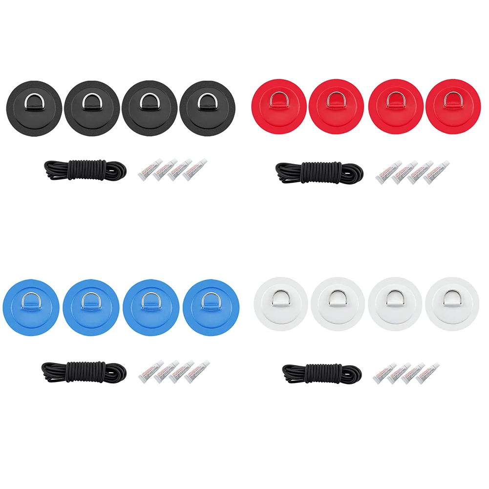 

4pcs Stainless Steel D Ring Patch with Glue for PVC Inflatable Boat Raft Kayak Canoe Surfboard Elastic Bungee Rope Cord Tie Down