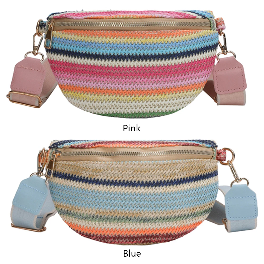 Женская модная полосатая соломенная сумка-мессенджер с регулируемым плечевым