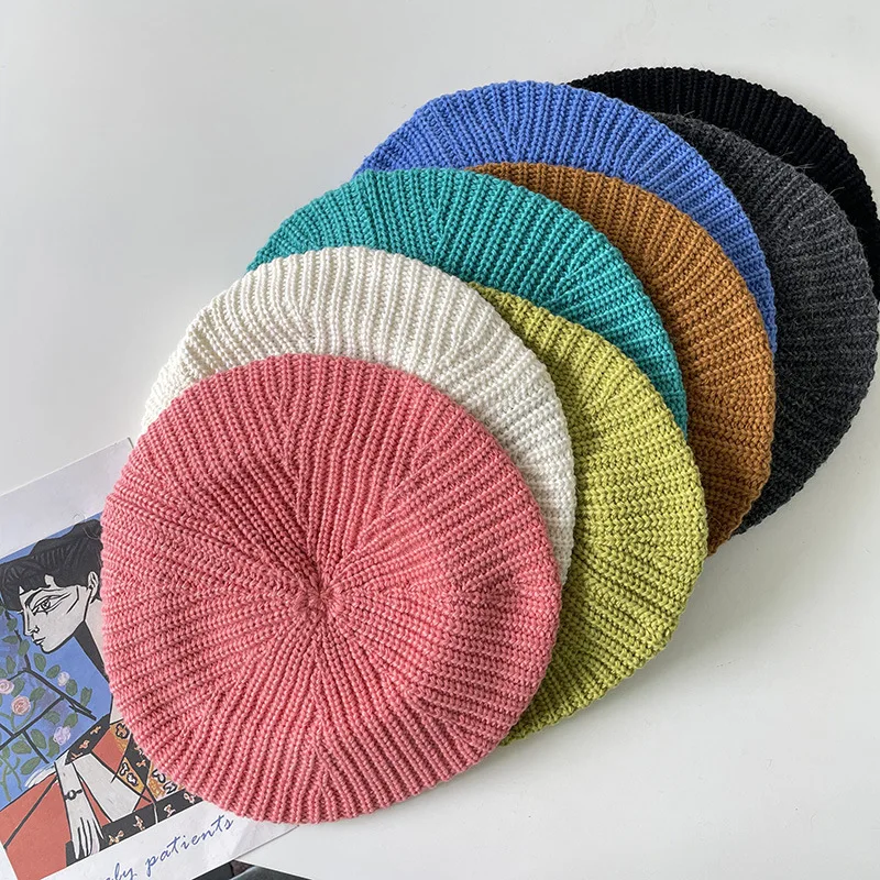 

20% Angora Rabbit Hair Wool Knitted Beret Female Korean Version Candy Color Wild Autumn and Winter New Painter Hat