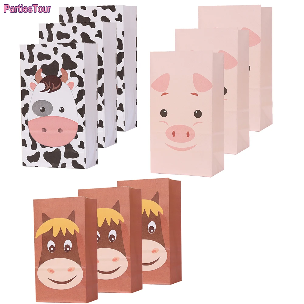 

10Pcs Farm Gift Bags Pasture Dairy Cow pig papper candy Bag packing Bag BaBy Kids Farm Theme Birthday Party Supplies favors bags