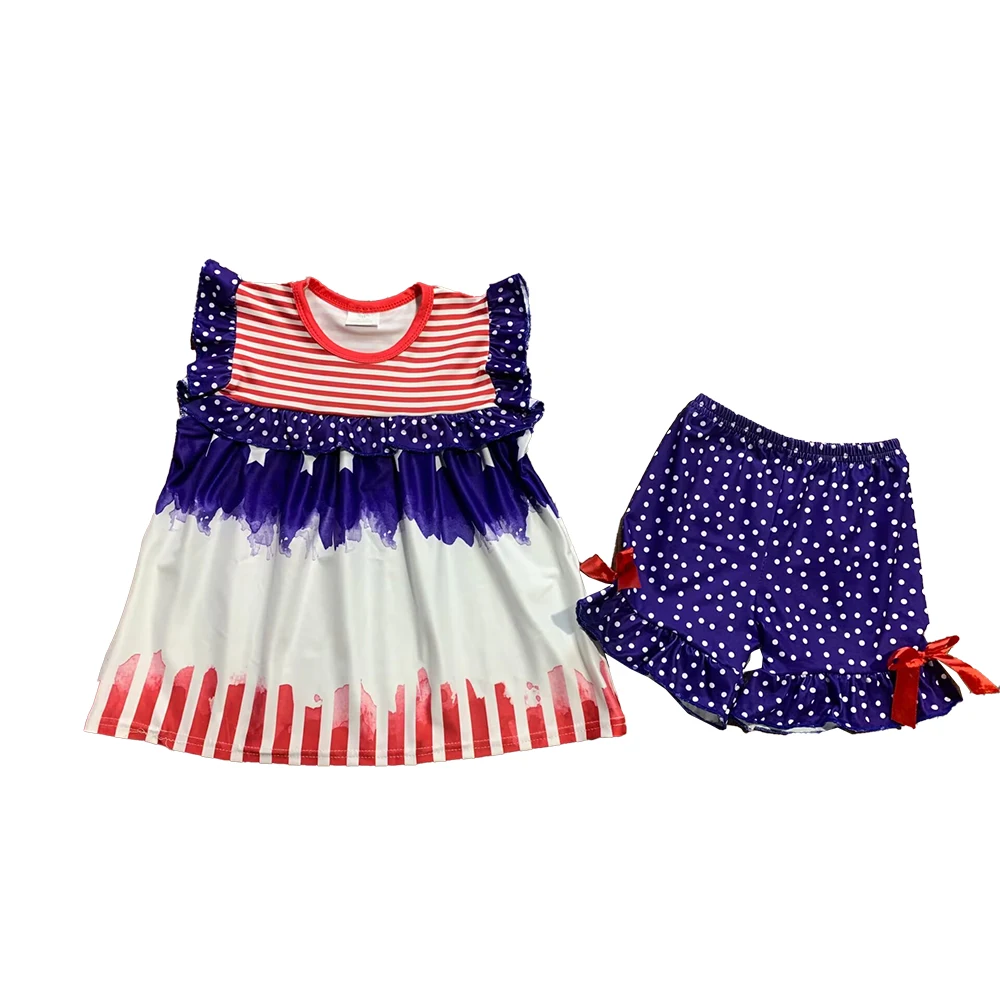 

Boutique Summer Kids Family July 4th Clothes Boy Outfit Girls Sets Stars Flag Red White Stripe Pearl Sleeve Girls Dresses
