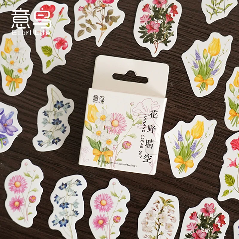

10/25/46PCS Fresh Color Flower Small Sticker Aesthetic Paper Korean Decoration Scrapbooking Stationery School Supplies for Kids