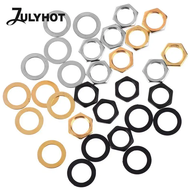 

5 комплектов, 9 мм гайка для электрогитары, шайба для гитары с входным выходом, гнездо для бас-гитары, гайки, шайбы, прокладка, запасная часть д...