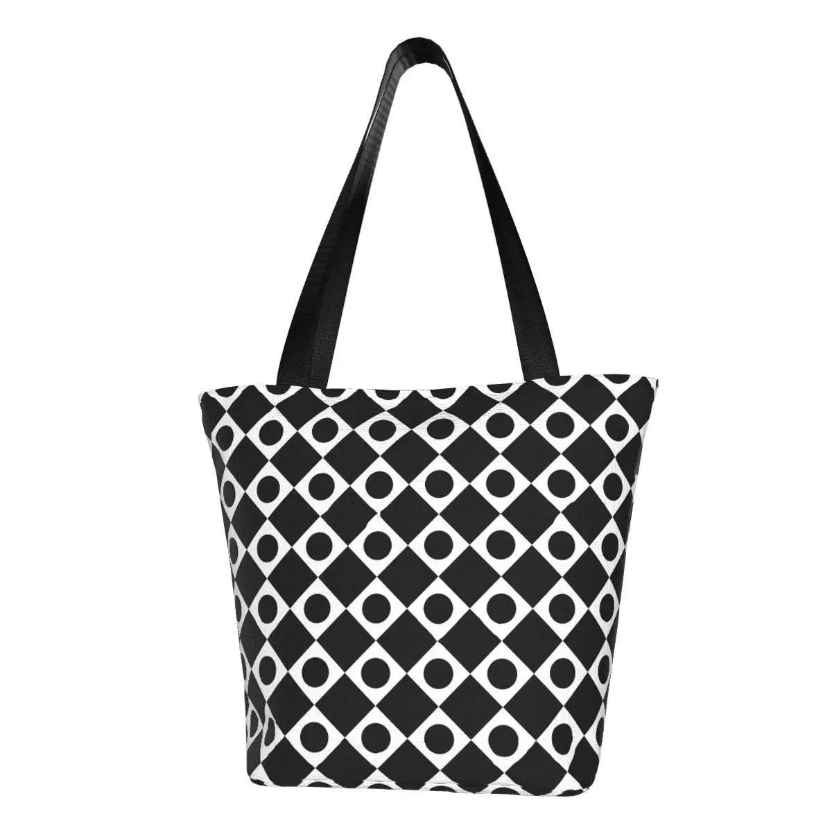 

Сумка-шоппер в стиле ретро 60-х годов, черно-белые эстетические сумочки, уличная женская сумка-тоут из полиэстера с графическим принтом на ремне