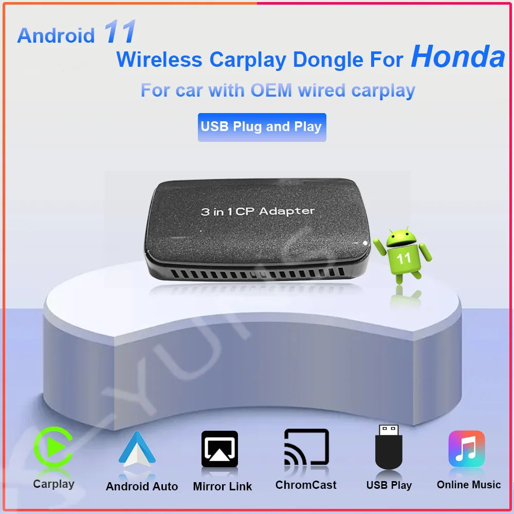 

Wireless Carplay Adapter Android Auto Dongle Android 11 Car Play Mirrorlink for Honda Accord Civic Ridgeline CR-V Pilot Odyssey