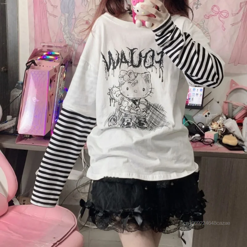 Sanrio Hello Kitty Sweet Cool готическая футболка с принтом весна-осень женский новый топ