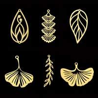 2pcs stainless steel gold plated leaf life tree charm pendant necklaces wholesale feather geometric charms for diy jewelry make