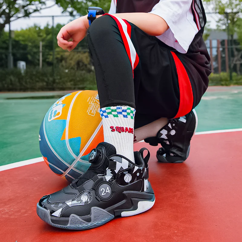 2022 Rotary Button Children's Shoes Children's Basketball Shoes Fashion Trend Sports Shoes Children's Running Casual Shoes