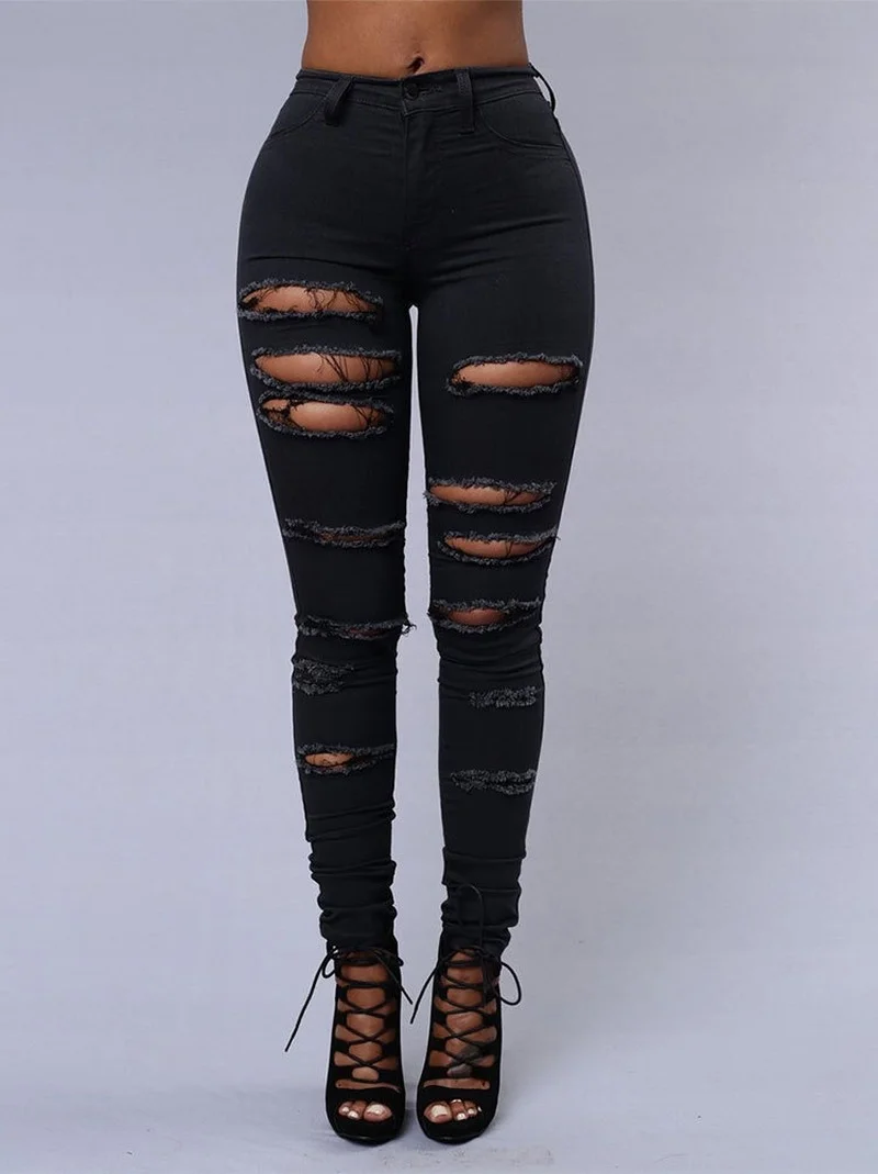 

Women Fashion Street Casual Pencil Pants 2023 Ripped Jeans Female Sexy Skinny Denim Trousers Female Spring Summer Jeans Clothing