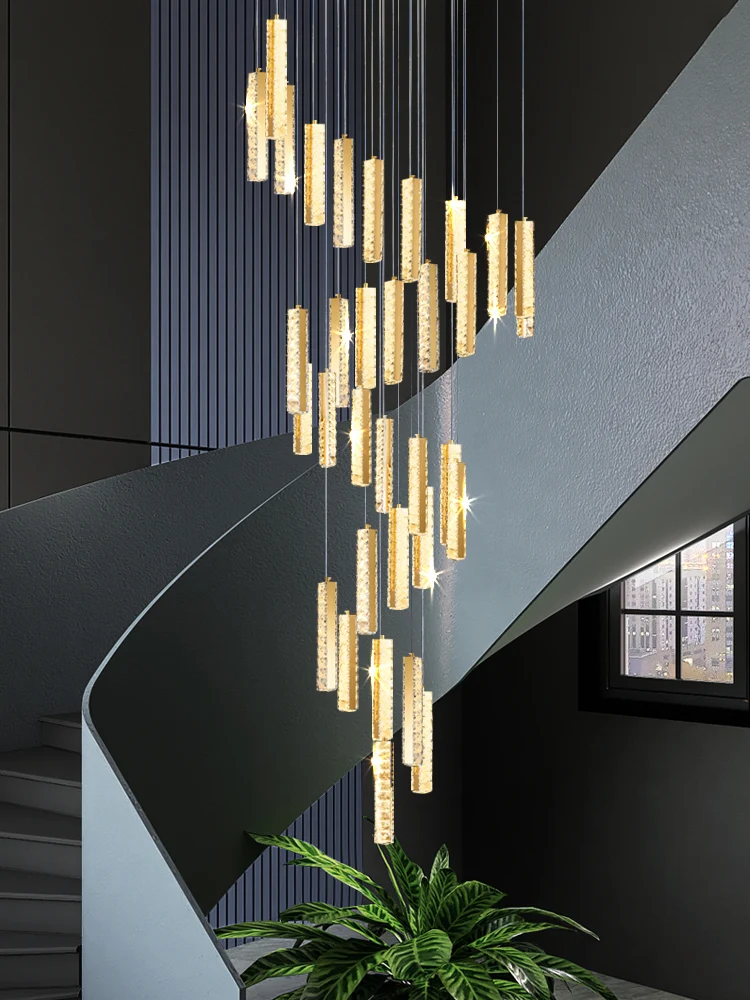 

Modern Crystal LED Chandelier For Living Room Nordic Duplex Spiral Staircase Hanging Lamps Luxury Long Cristal Home Indoor Light