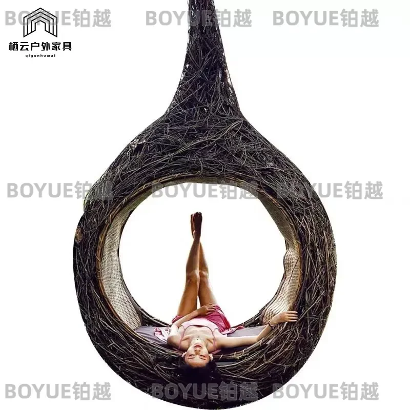 Подвесное кресло-кокон из ротанга для улицы: для сада, патио, кемпинга, фотосессий, в стиле бохо, для отдыха, декор для двора, мебель (art.: 3920dcc2b504e) - 3920dcc2b504e