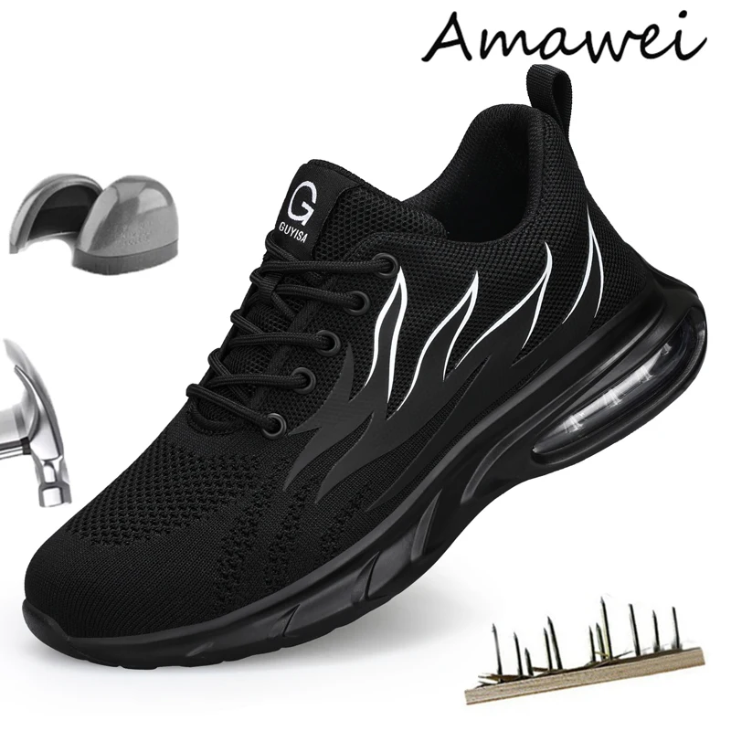 

Amawei Breathable Lightweight for Women Men Boots Anti-Smashing Work Sneakers Safety Shoes Puncture-Proof Indestructible LBX0277