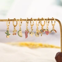 drop charm earrings for women gold color fruit dangle earrings 1pcs copper cz korean earings boho fashion indian jewelry 2021