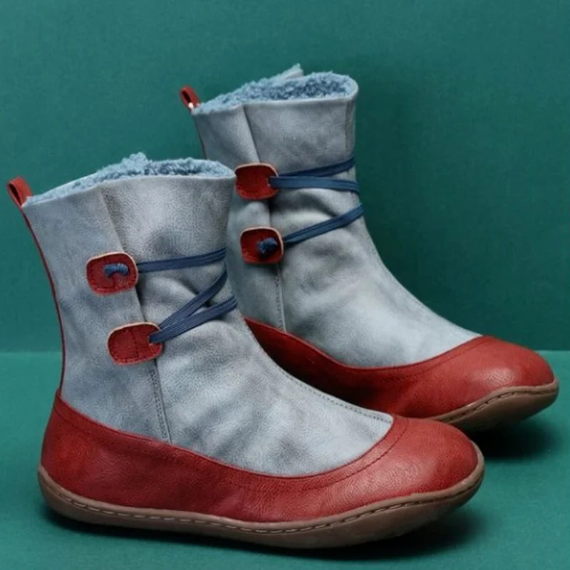 

Ankle Boots Women PU Leather Women's Shoes Vintage Slip on Punk Warm Short Boots Flats Ladies Shoes Woman Footwear Spring