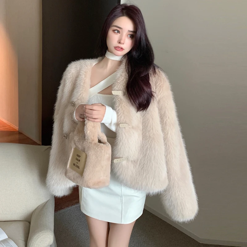 2022 New Elegant Fashion Loose Jacket Coat Women's Winter Light Luxury Imitation Fur Fox Fur Coat For Female Winter Clothing