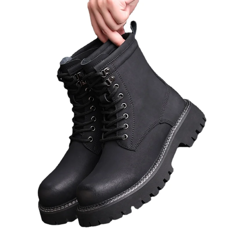 

Мужской кожаный комбинезон Doc Martens в британском стиле, мужской зимний кожаный комбинезон средней длины на платформе, большой желтый тренд, ...