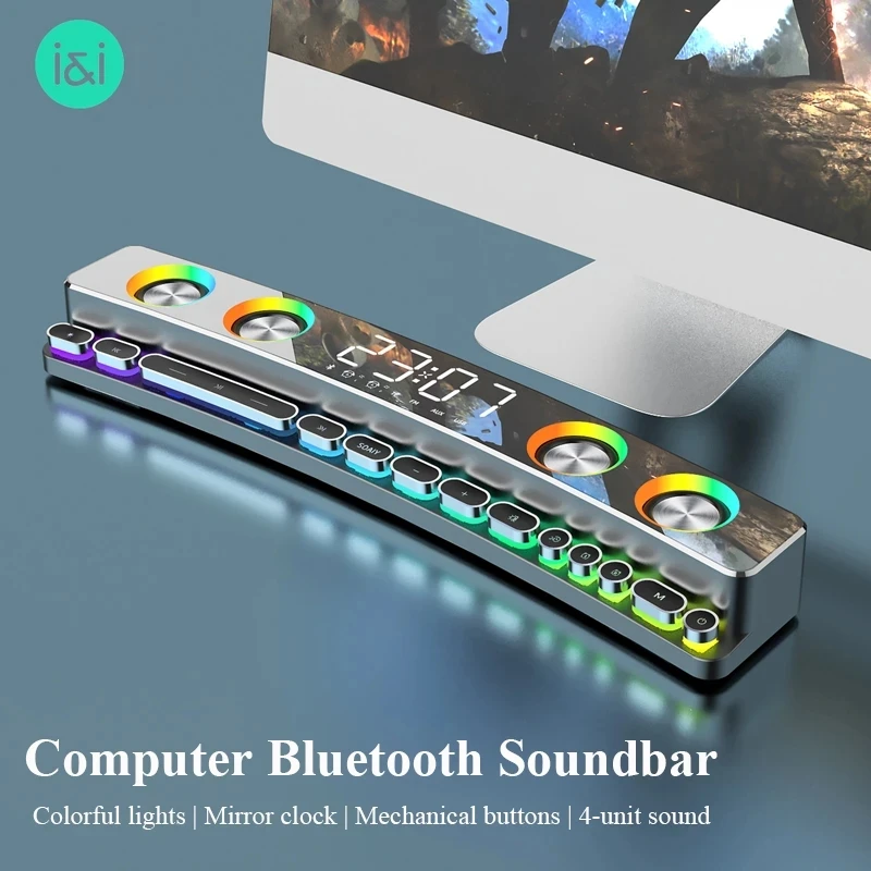 

Новая беспроводная игровая Bluetooth-колонка, Саундбар с USB, 3D стерео сабвуфер, AUX, FM, домашние часы, домашняя звуковая панель, компьютерный громкоговоритель