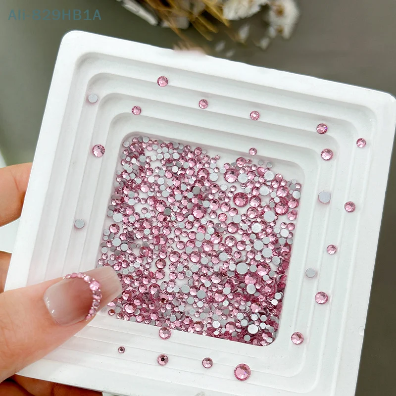 1440 шт. круглые блестящие стразы без горячей фиксации для маникюра серебряные с