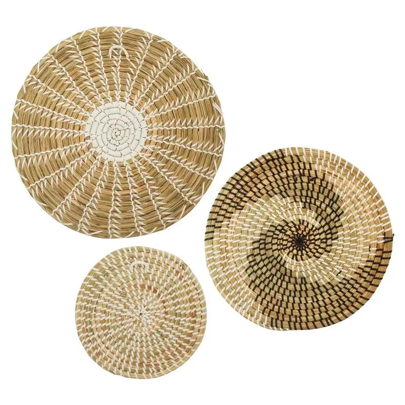 

Nordic Style Seagrass Wall Decor Round Rattan Basket Wall Decoration Rattan Crafts Wall Hanging Frame Handwoven Hanging