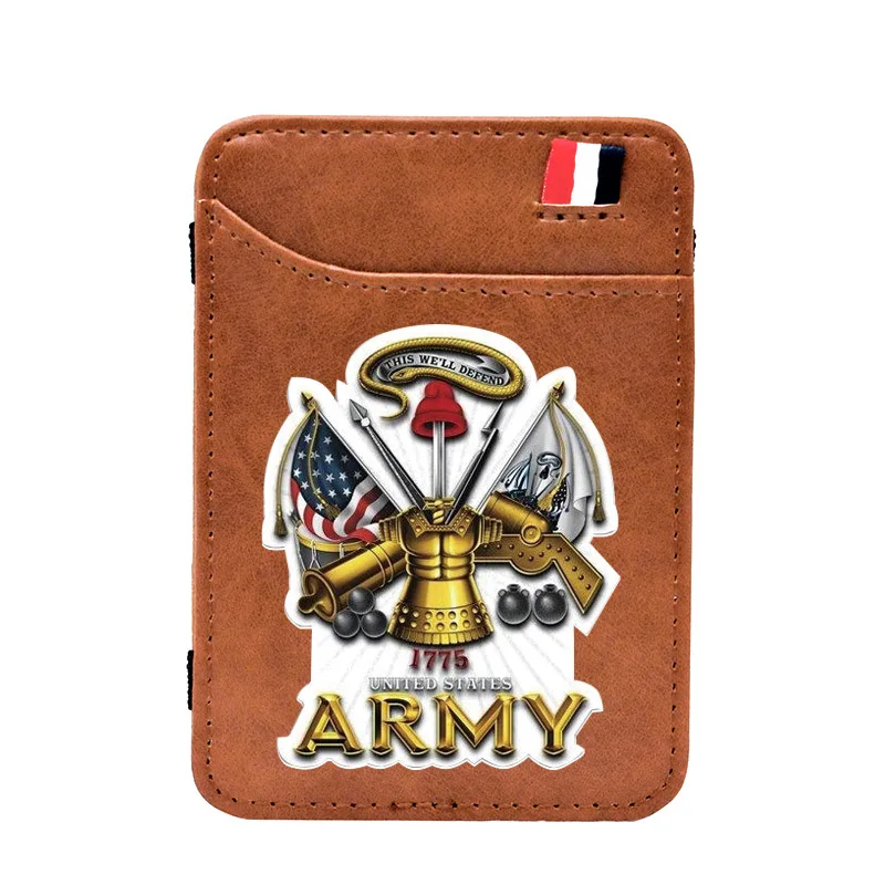 

Коричневые винтажные кожаные Волшебные кошельки армии США с принтом, классические мужские и женские Зажимы для денег, кошелек для карт, дер...