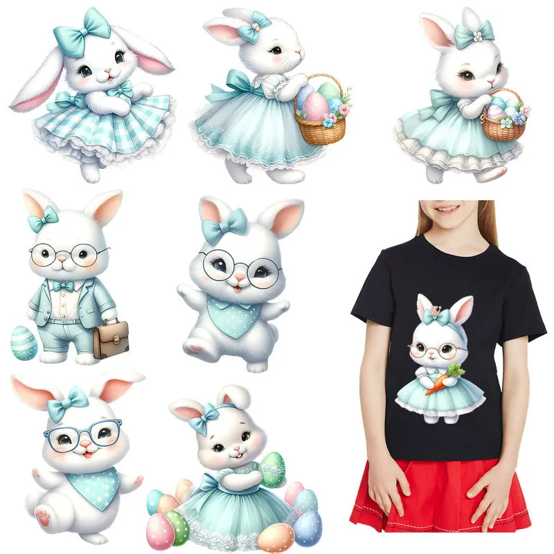 Мультяшные животные милый маленький кролик dtf переводки детская одежда для
