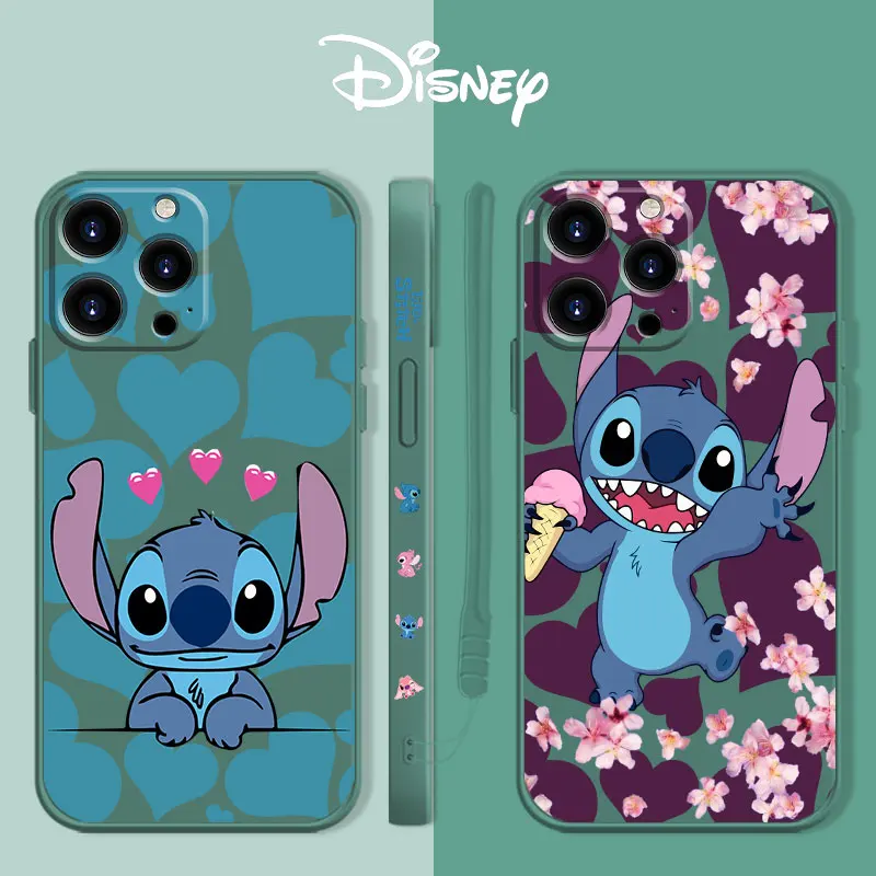 

Lilo & Stitch Disney Cartoon Silicone Phone Coque Liquid Cover Case for iPhone 11 12 13 Pro Max XS 7 8 Plus SE 7p iphone11