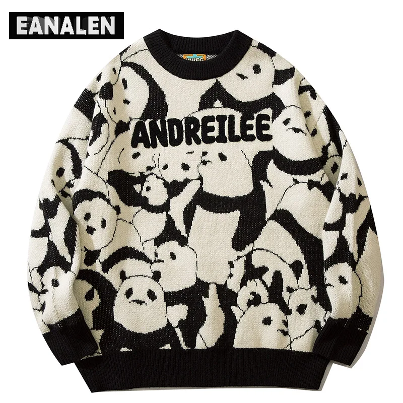 

Винтажный мультяшный аниме вязаный свитер в стиле Харадзюку, мужской джемпер, Свитер оверсайз с пандой, милый плотный свитер, уродливый сви...