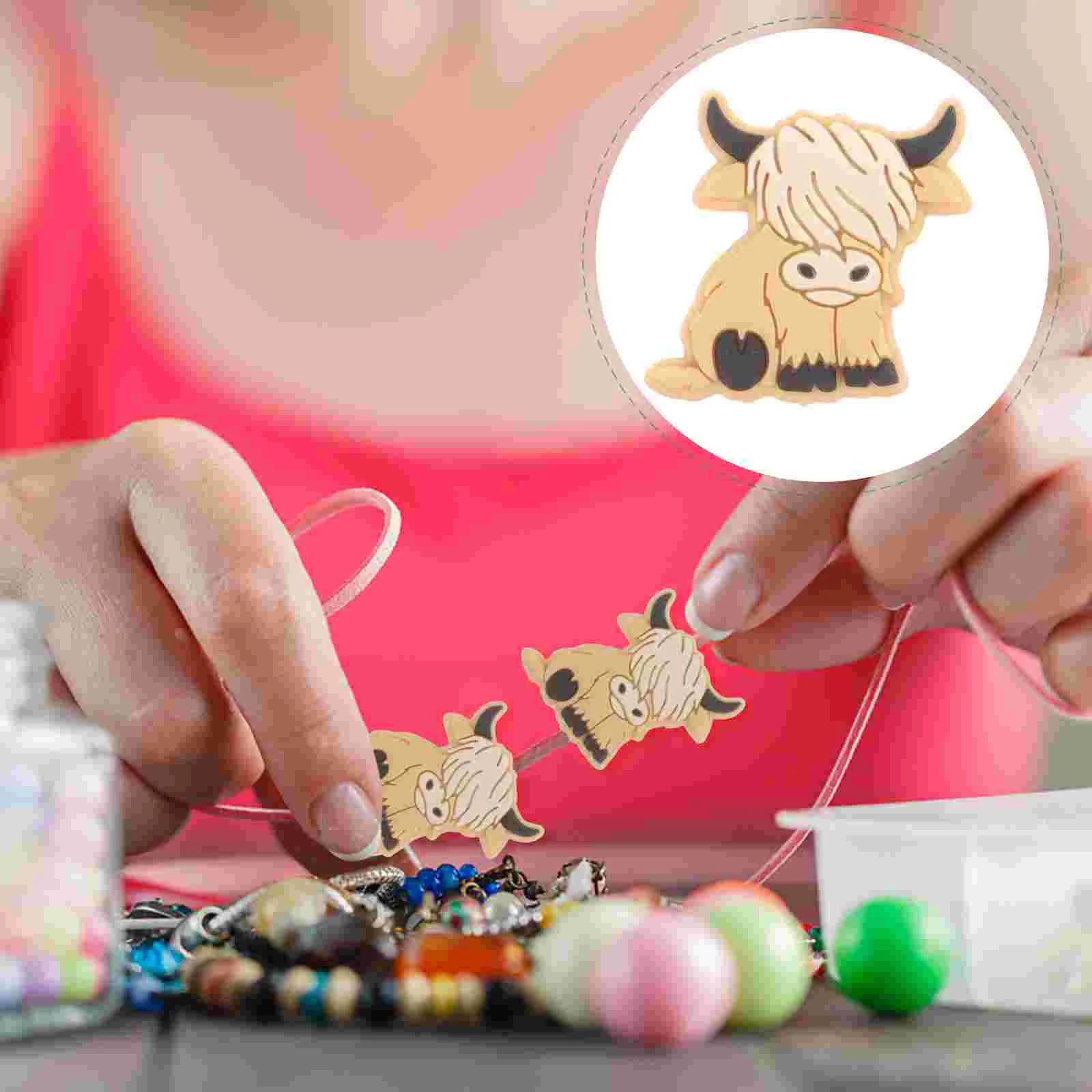 

10Pcs Cow Silicone Beads Loose Spacer Silicone Beads Pacifier Chain Beads DIY Bracelet Beads