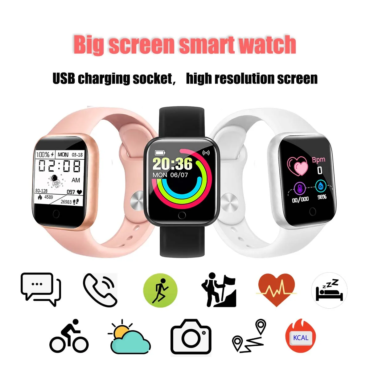 

Y68 Smart Watch Heart Rate Blood Pressure Blood Oxygen Monitoring Multi-Function Reminder Sleep Monitoring D20 sports bracelet