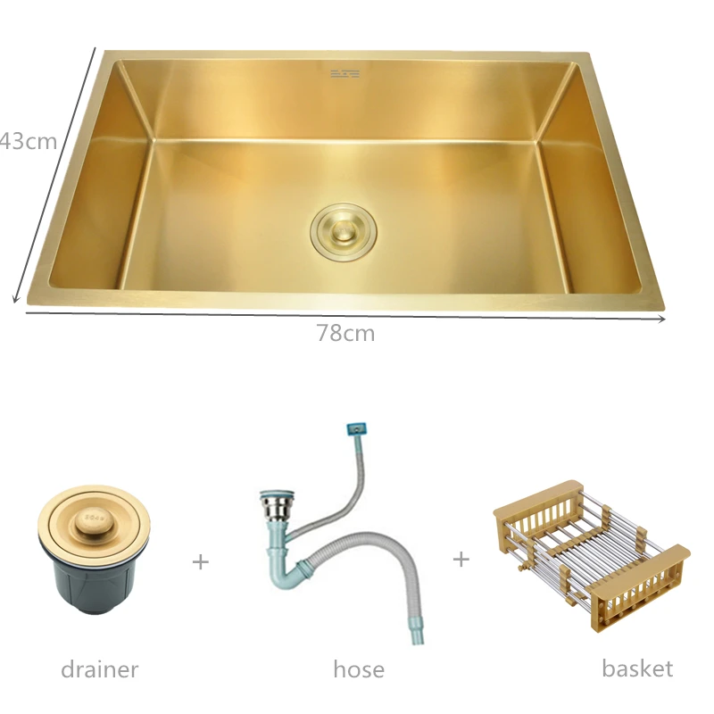 

Gold Double Bowel Kitchen Sink 304 Stainless Steel Kitchen Sink Above Counter with Strainer Drain Hair Catcher Send From Brazil