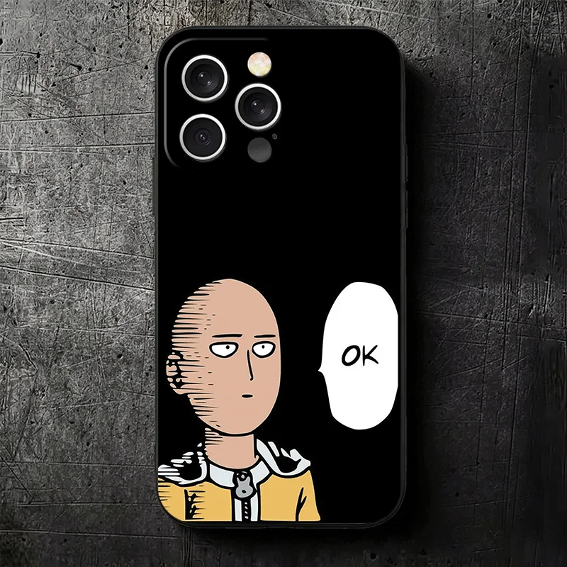 Чехол для телефона One P-Punch-Mans Saitama King Soft для iPhone 11 13 14 15 16 Pro Max 17 Air 16E 12 Mini 7, черный, задняя крышка (art.: 3920d9940fba4) - 3920d9940fba4
