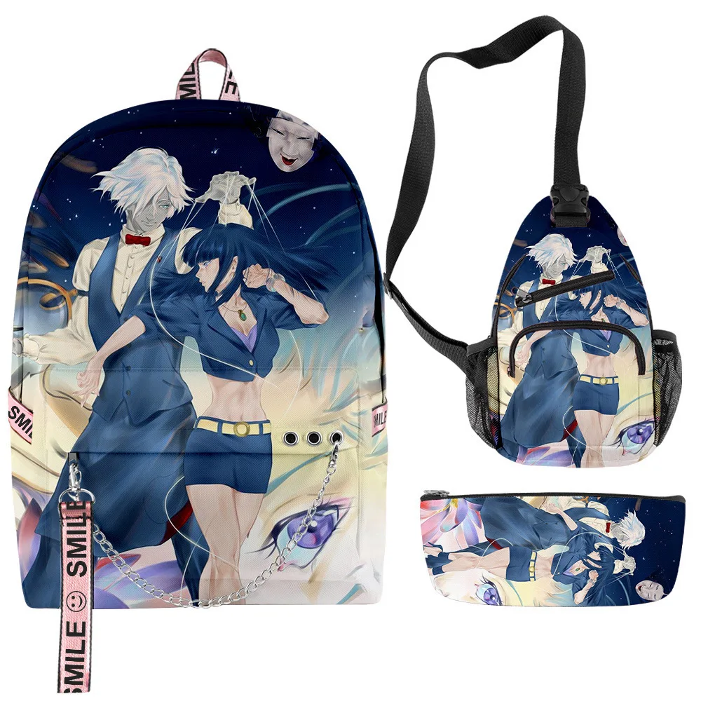 

Harajuku Novelty Cool Death Parade 3pcs/Set Backpack 3D Oxford Waterproof Notebook multifunction Backpack Chest Bag Pencil Case