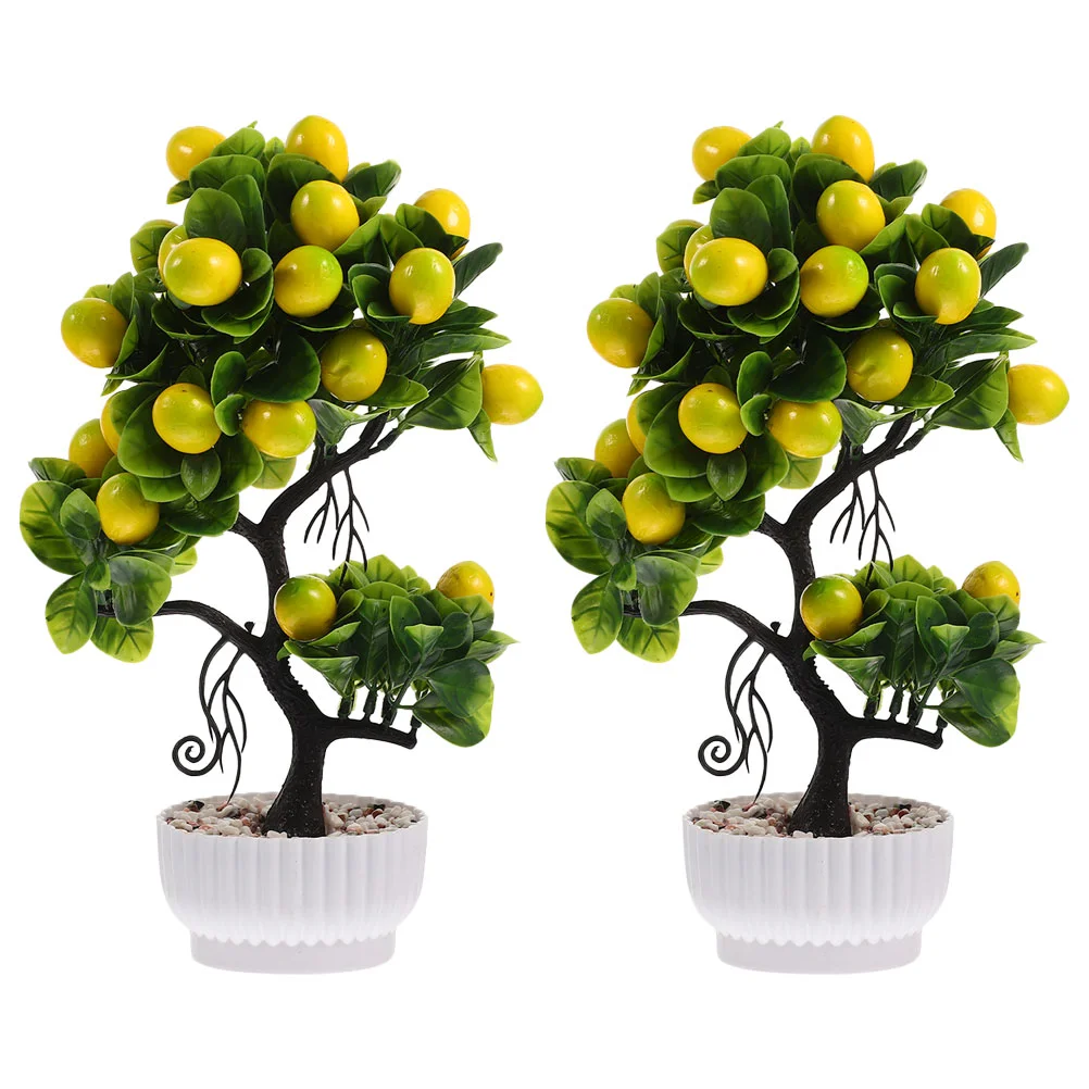 

2 Pcs Artificial Fruit Tree Decor Table Fake Small Bonsai Ornaments Faux Plants Office Home Foam Decorative Pot