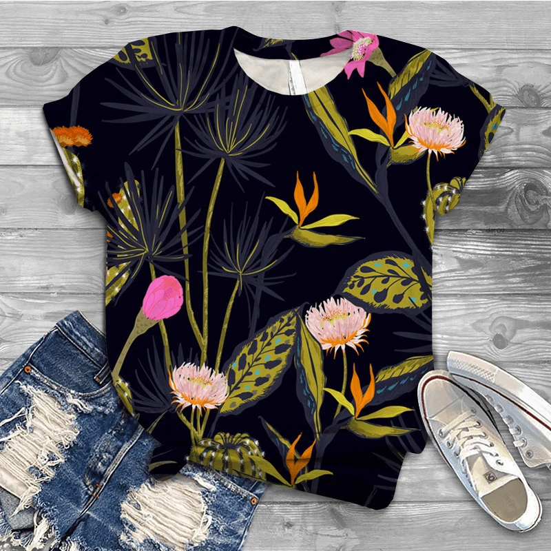 

Flower Cactus Harajuku 3D Printing T Shirt Summer Women Graphic Tshirt Female Casual O Neck Short Sleeve Tees Top Clothes